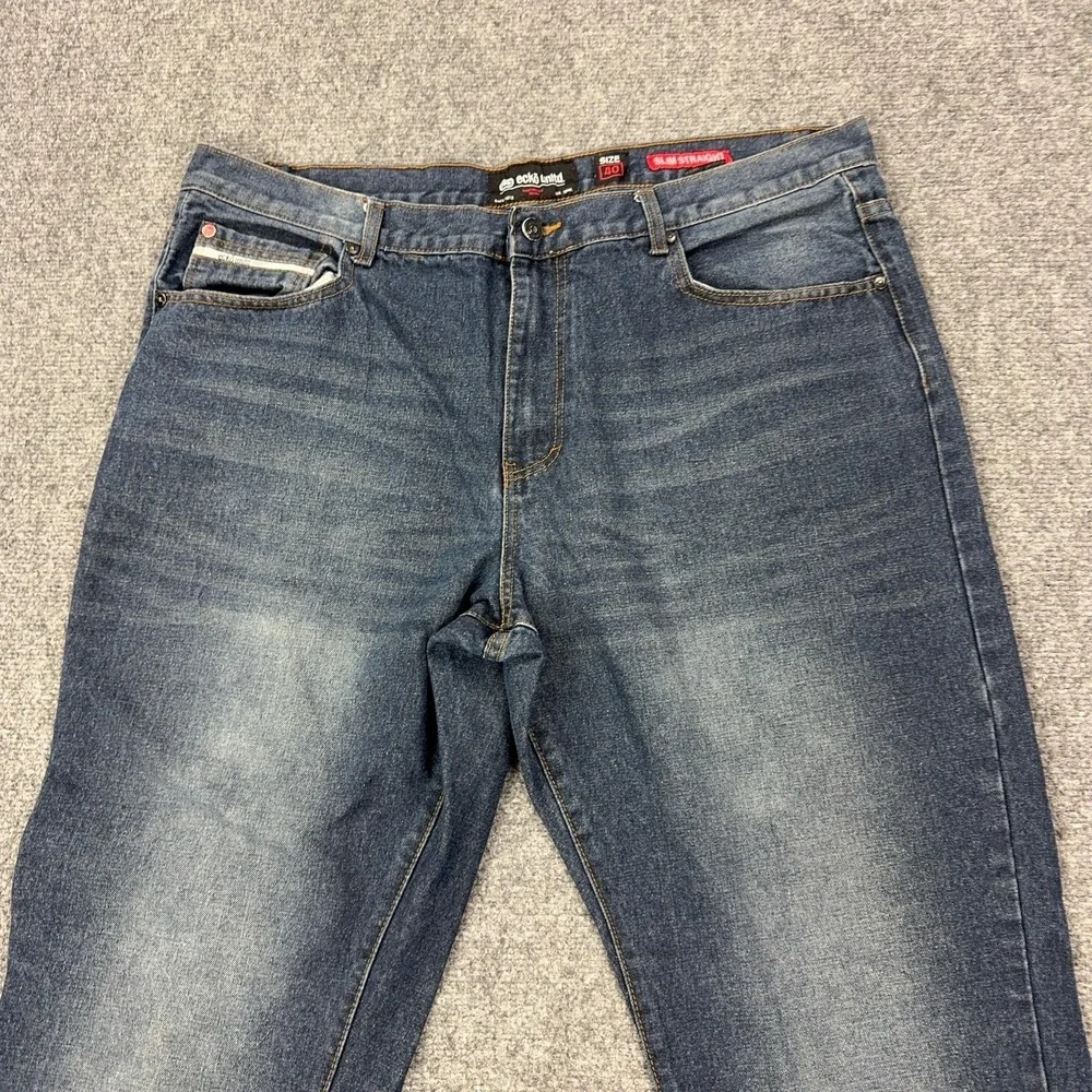 Ecko Unltd. Slim Straight‎ Jeans Mens 40x30 Blue Medium Wash Denim Pants Casual